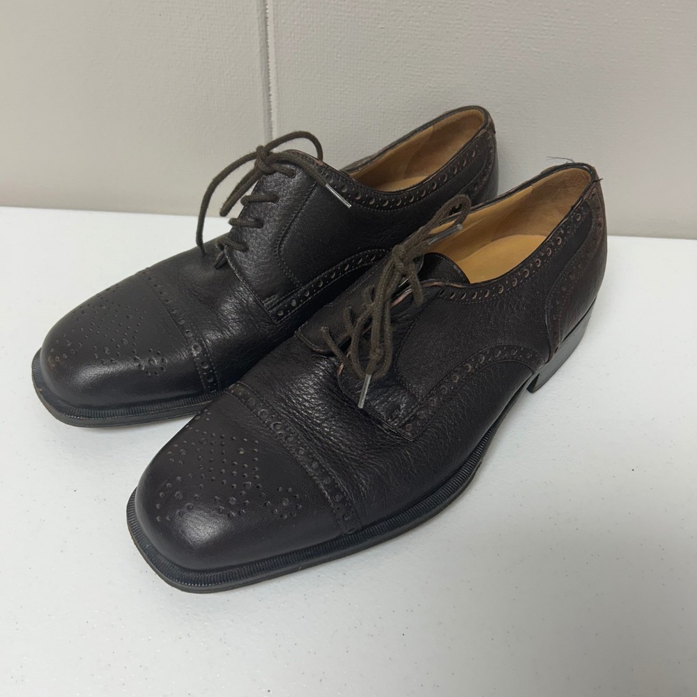 Bally Bamford-U-04 Oxford Mens‎ 7.5 Brown Pebbled Leather Brogue Cap Toe